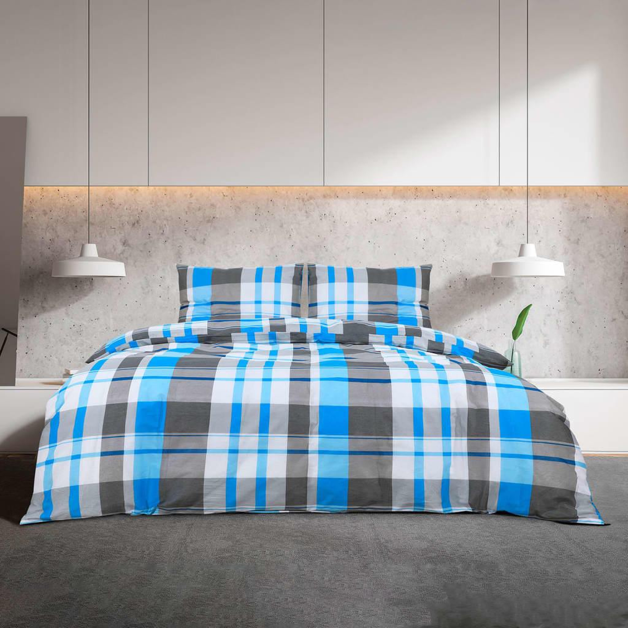 Voir la diapositive 3 : VIDAXL Ensemble de housse de couette Bleu et gris 200x200 cm Coton