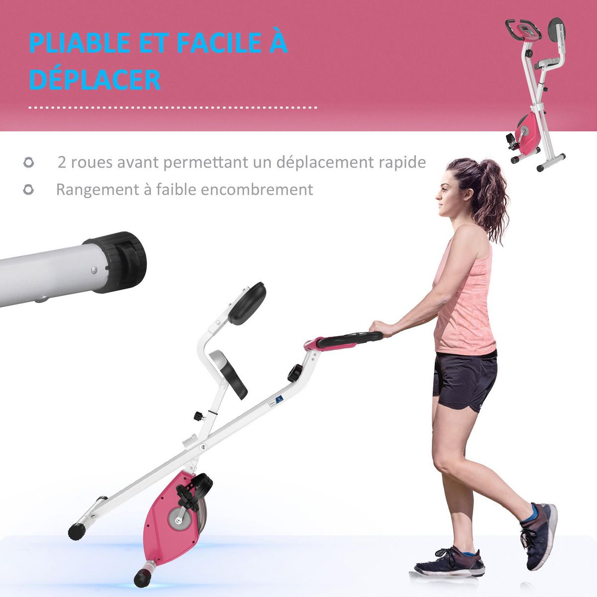 HOMCOM Vélo d'appartement pliable - collaboration Aosom.fr x FFHandball - 8 niv. résistance magnétique réglable