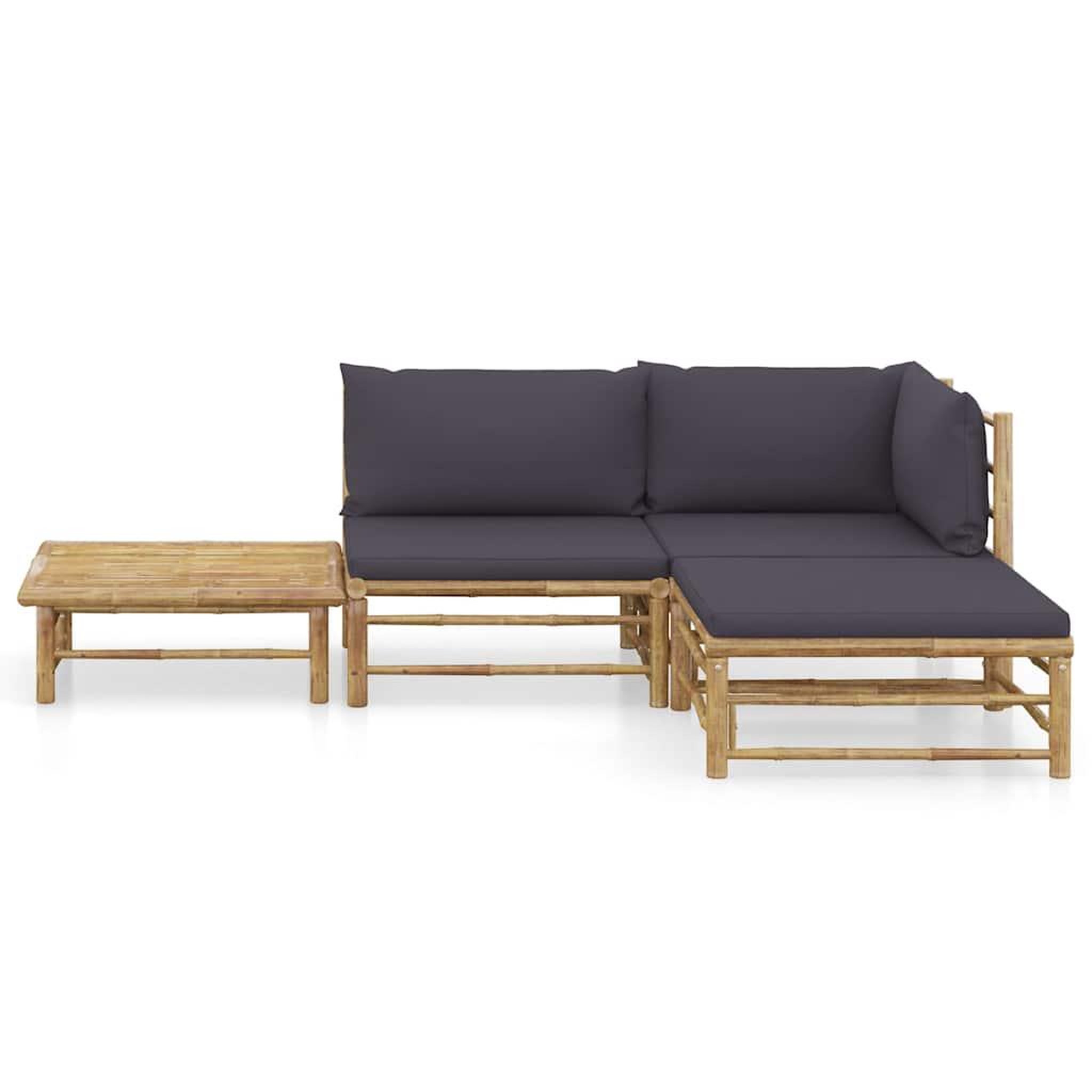 Voir la diapositive 2 : VIDAXL Salon de jardin 4 pcs avec coussins gris fonce bambou