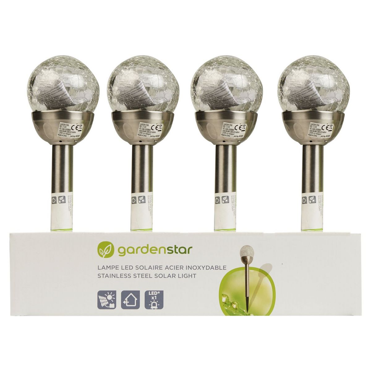 GARDENSTAR Lampe de jardin solaire inox LED H38 cm
