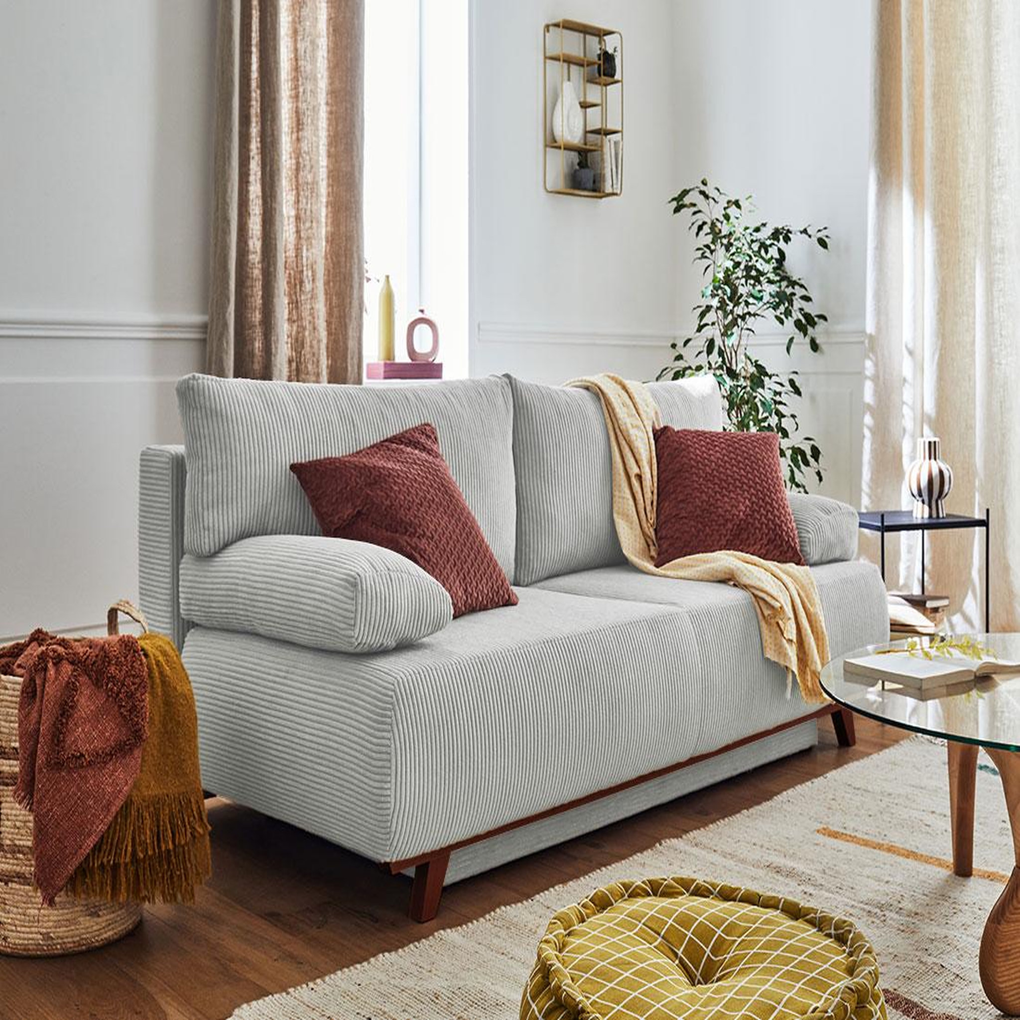 Voir la diapositive 4 : BEST MOBILIER Cristal - canapé 3 places - convertible avec coffre - en velours côtelé