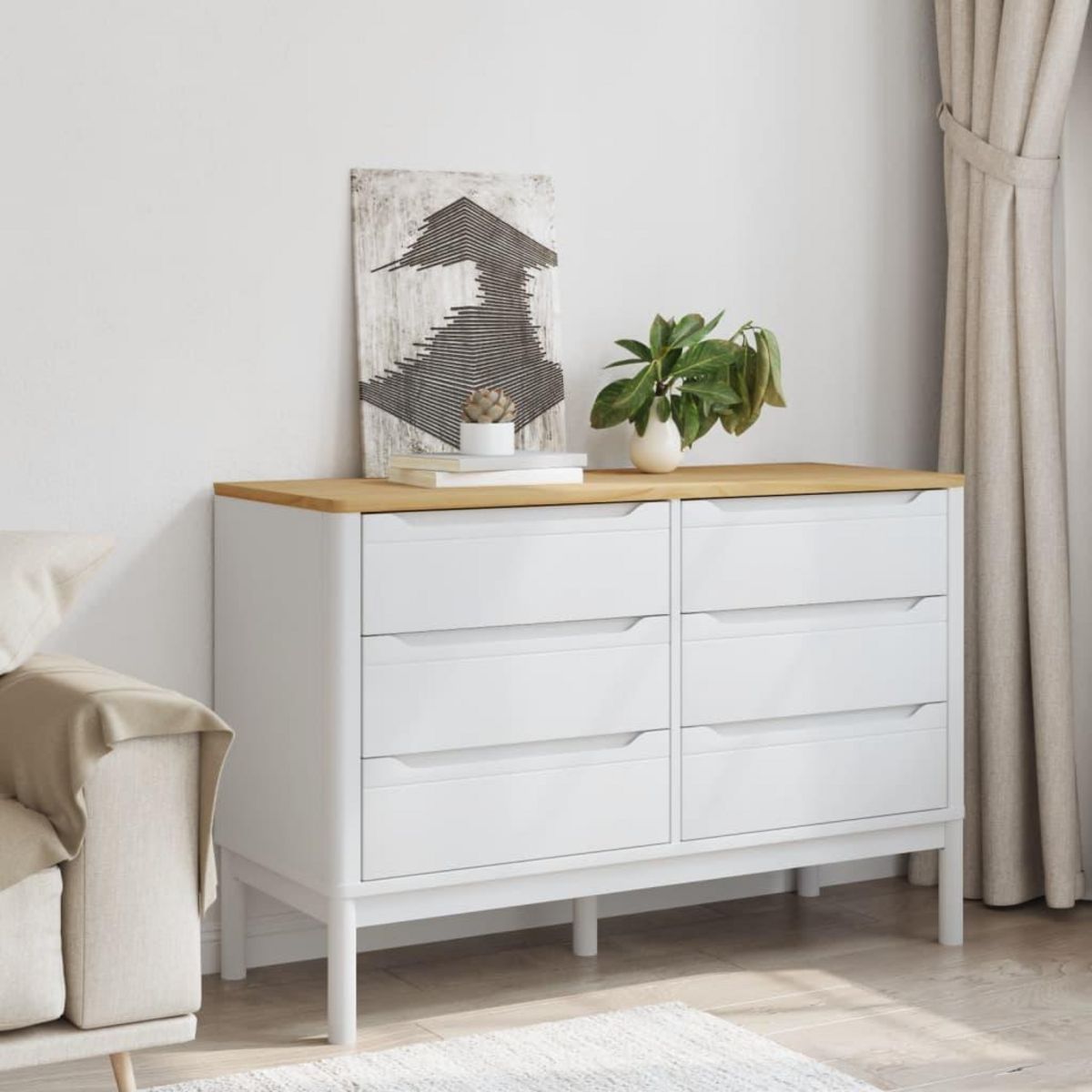 VIDAXL Commode FLORO blanc bois de pin massif