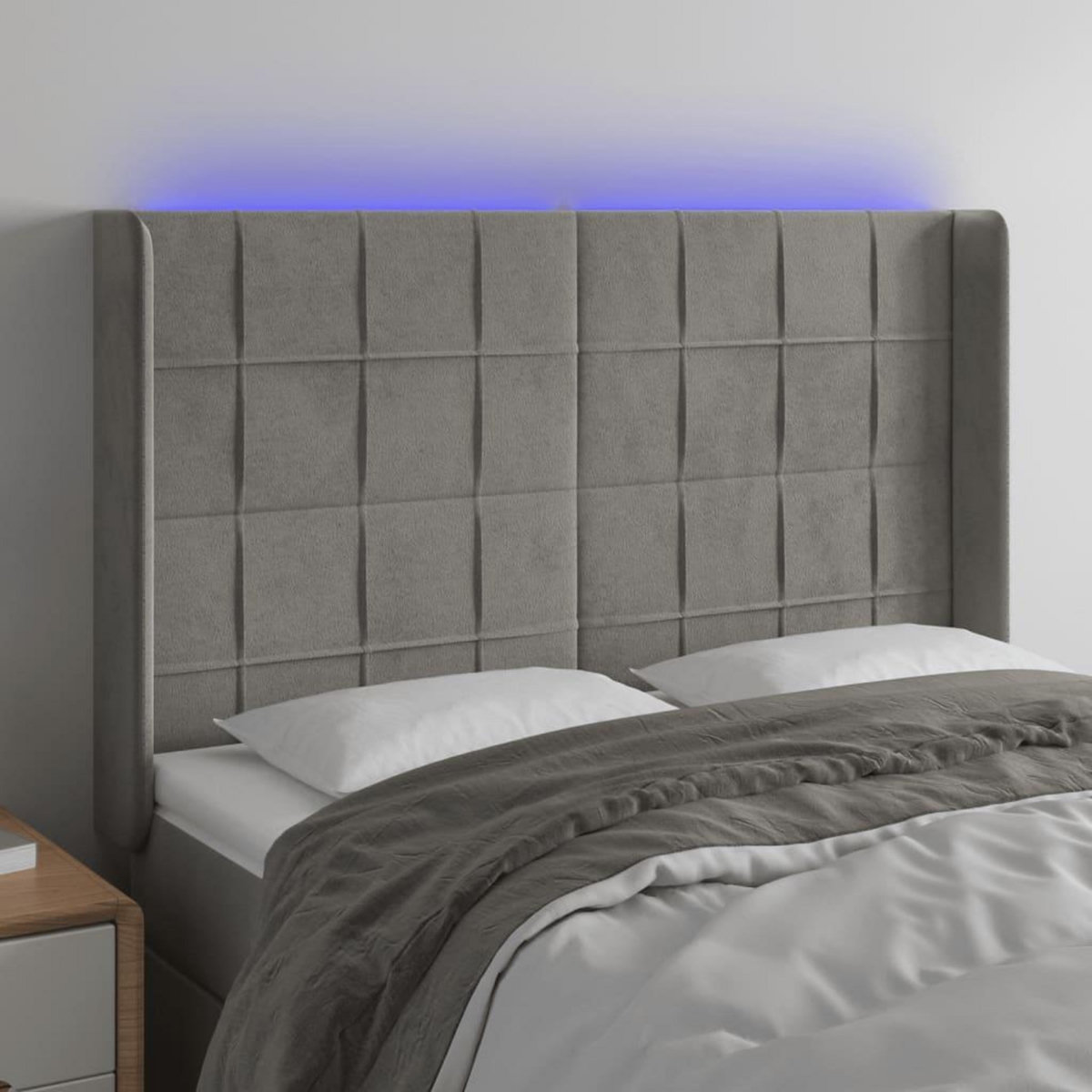 VIDAXL Tete de lit a LED Gris clair 147x16x118/128 cm Velours