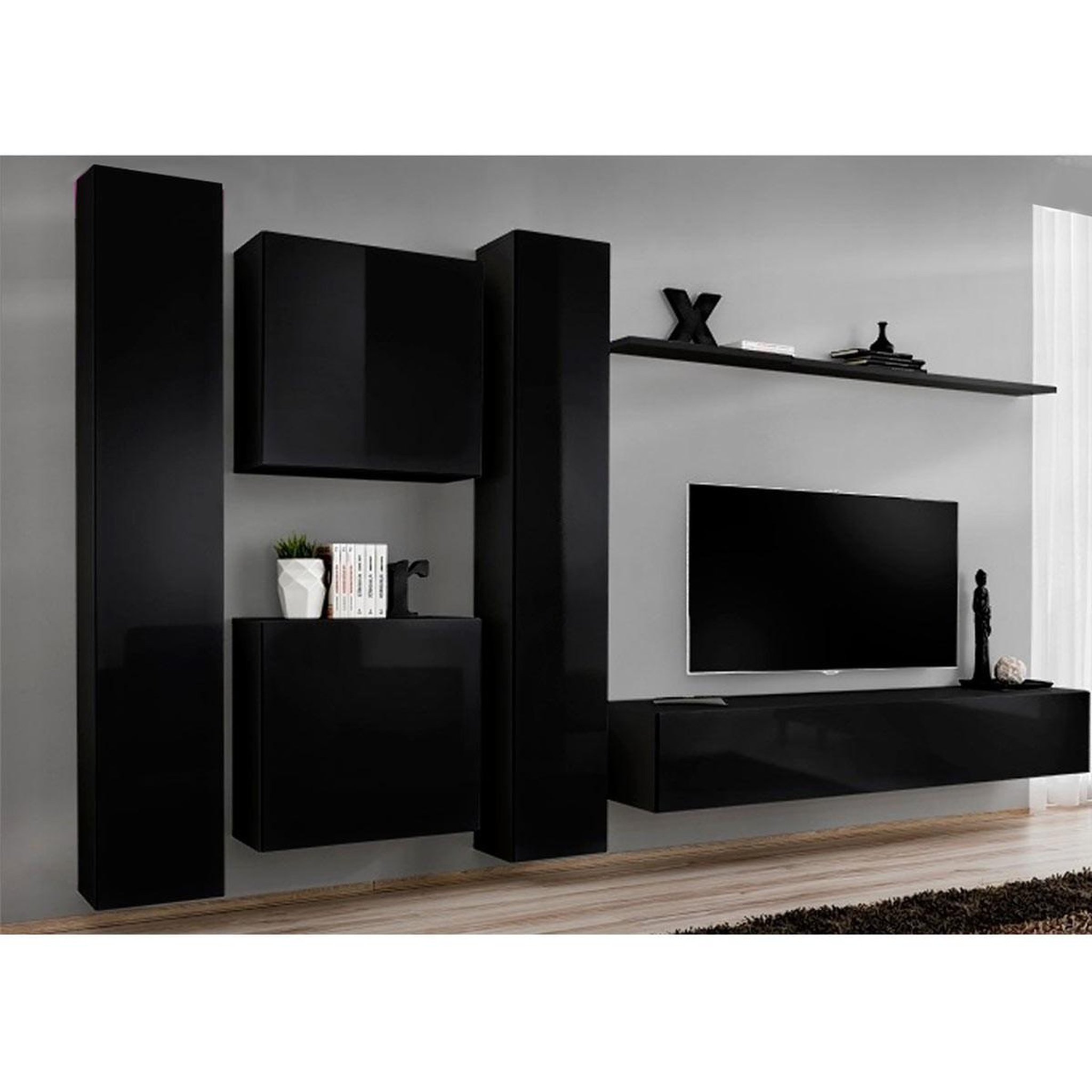Voir la diapositive 4 : Paris Prix Meuble tv mural design  switch vi  330cm noir