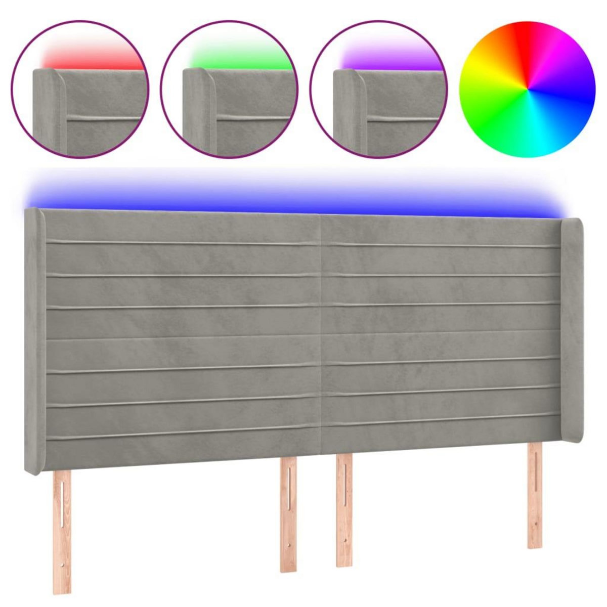 VIDAXL Tete de lit a LED Gris clair 163x16x118/128 cm Velours