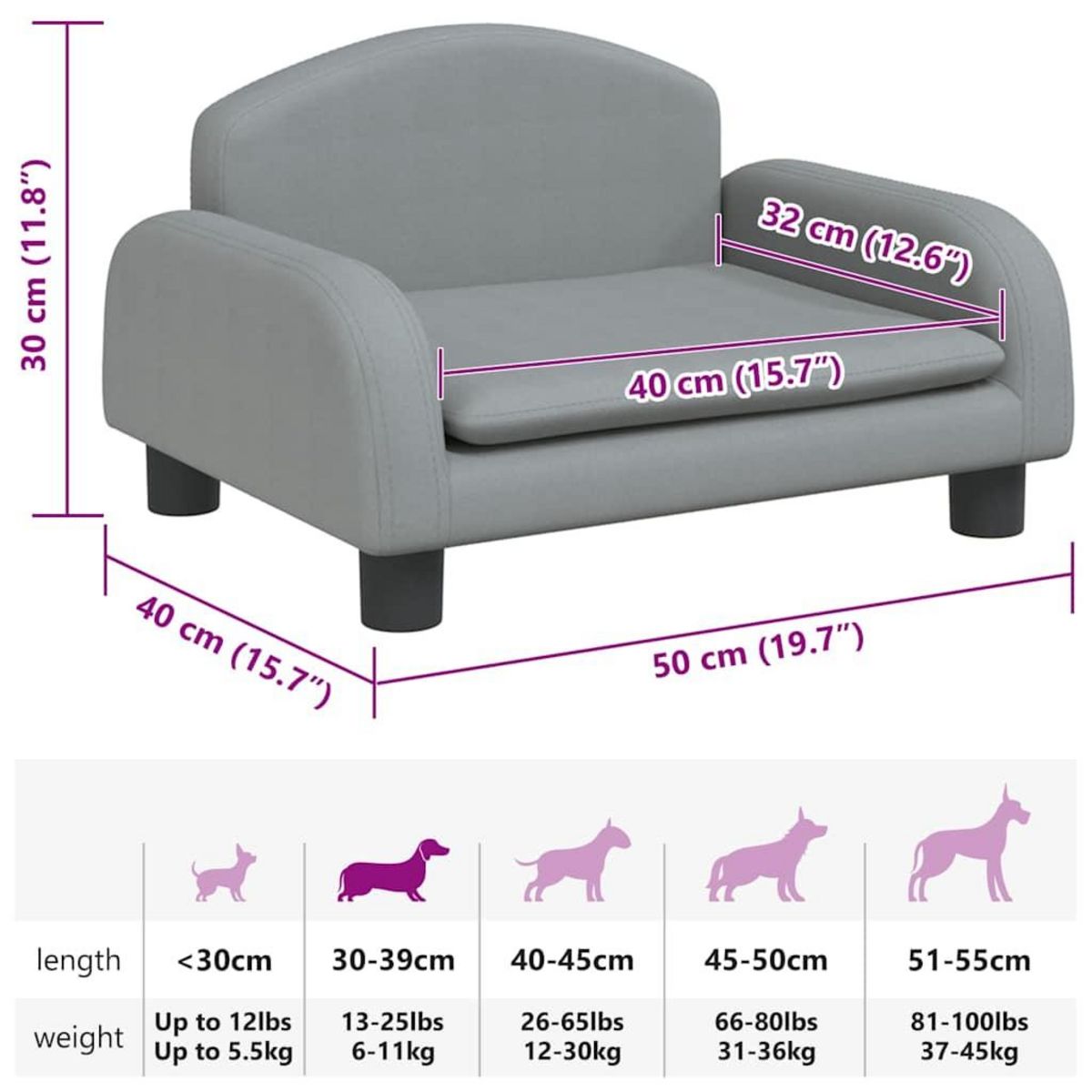 VIDAXL Lit pour chien gris clair 50x40x30 cm tissu