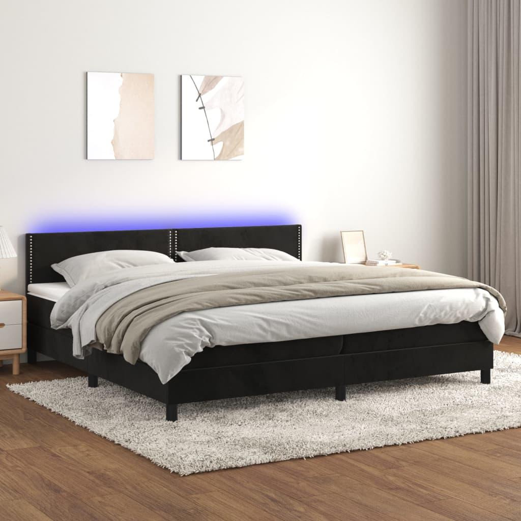 Voir la diapositive 1 : VIDAXL Sommier a lattes de lit avec matelas et LED Noir 200x200 cm