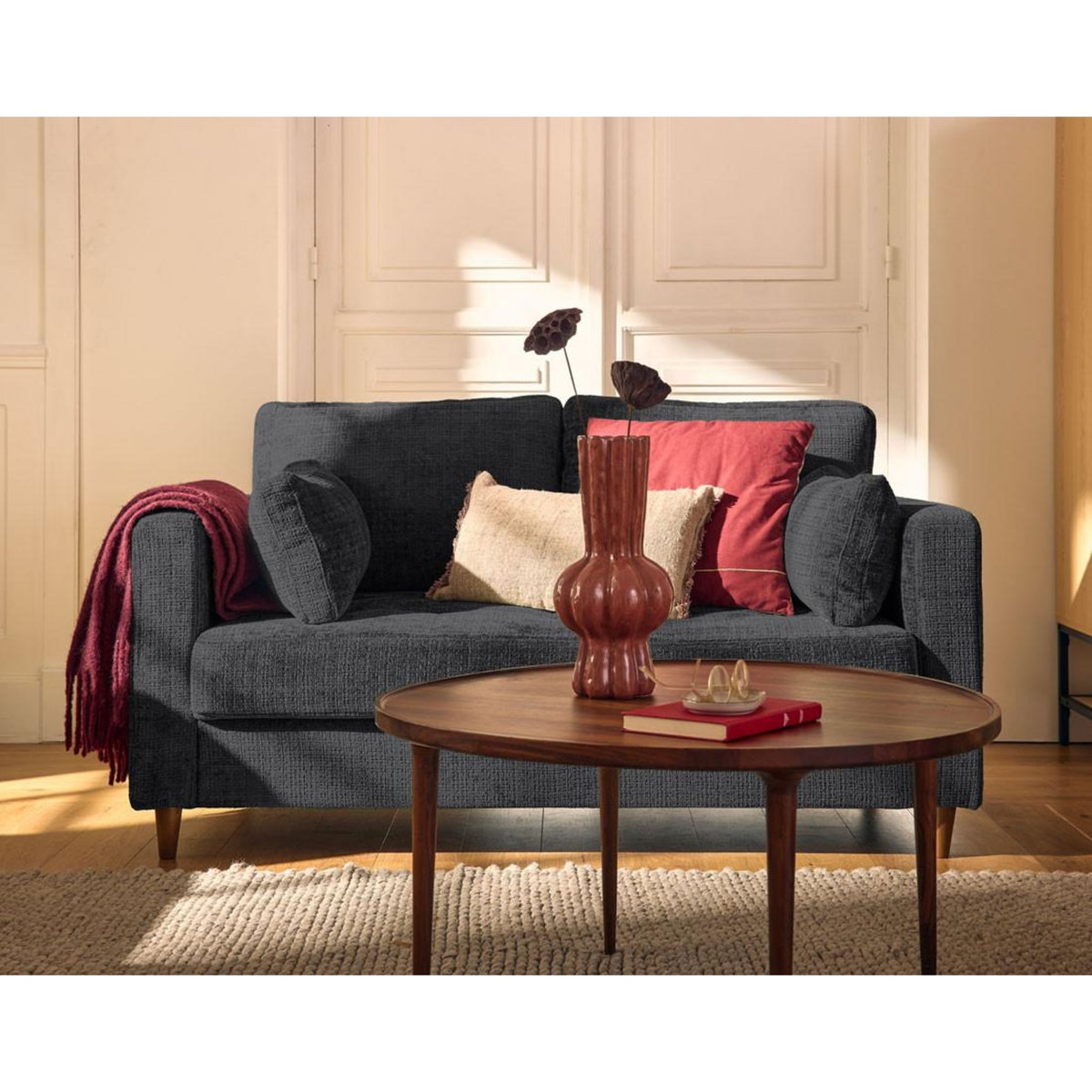 LISA DESIGN Anna - canapé droit 2 places avec poche en velours texturé