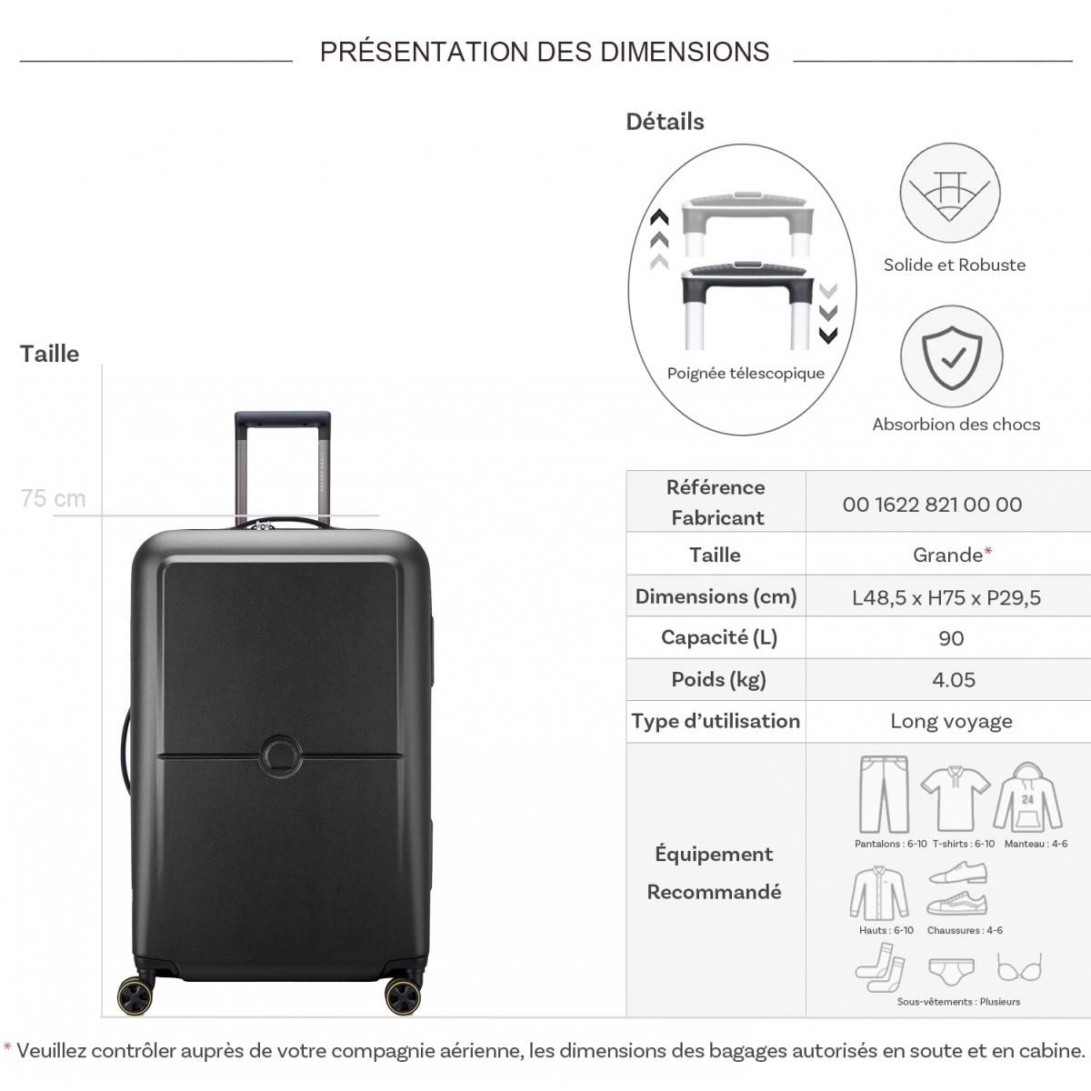 Delsey Valise rigide ultra-légère Turenne 2.0 TSA polycarbonate 75cm
