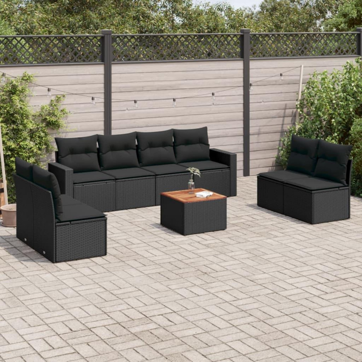 VIDAXL Salon de jardin 9 pcs avec coussins noir resine tressee