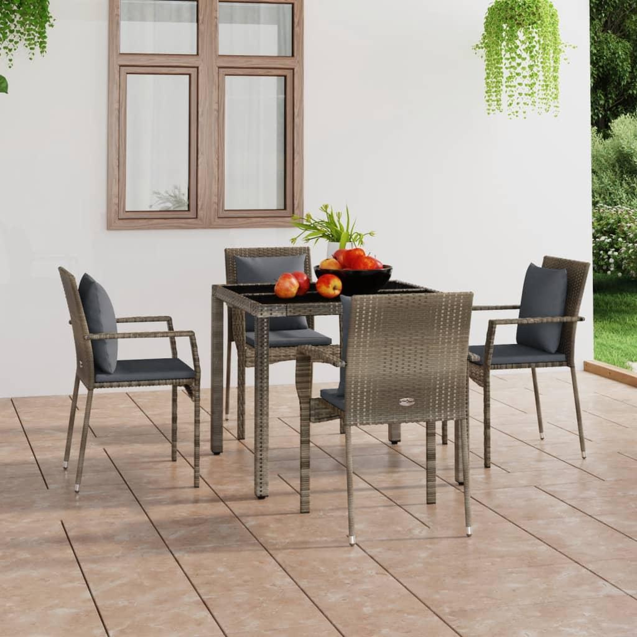 Voir la diapositive 1 : VIDAXL Chaises de jardin avec coussins lot de 4 Resine tressee Gris