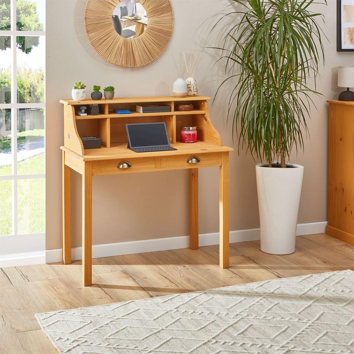 IDIMEX Bureau secrétaire MARLENE, avec 2 tiroirs, en pin massif