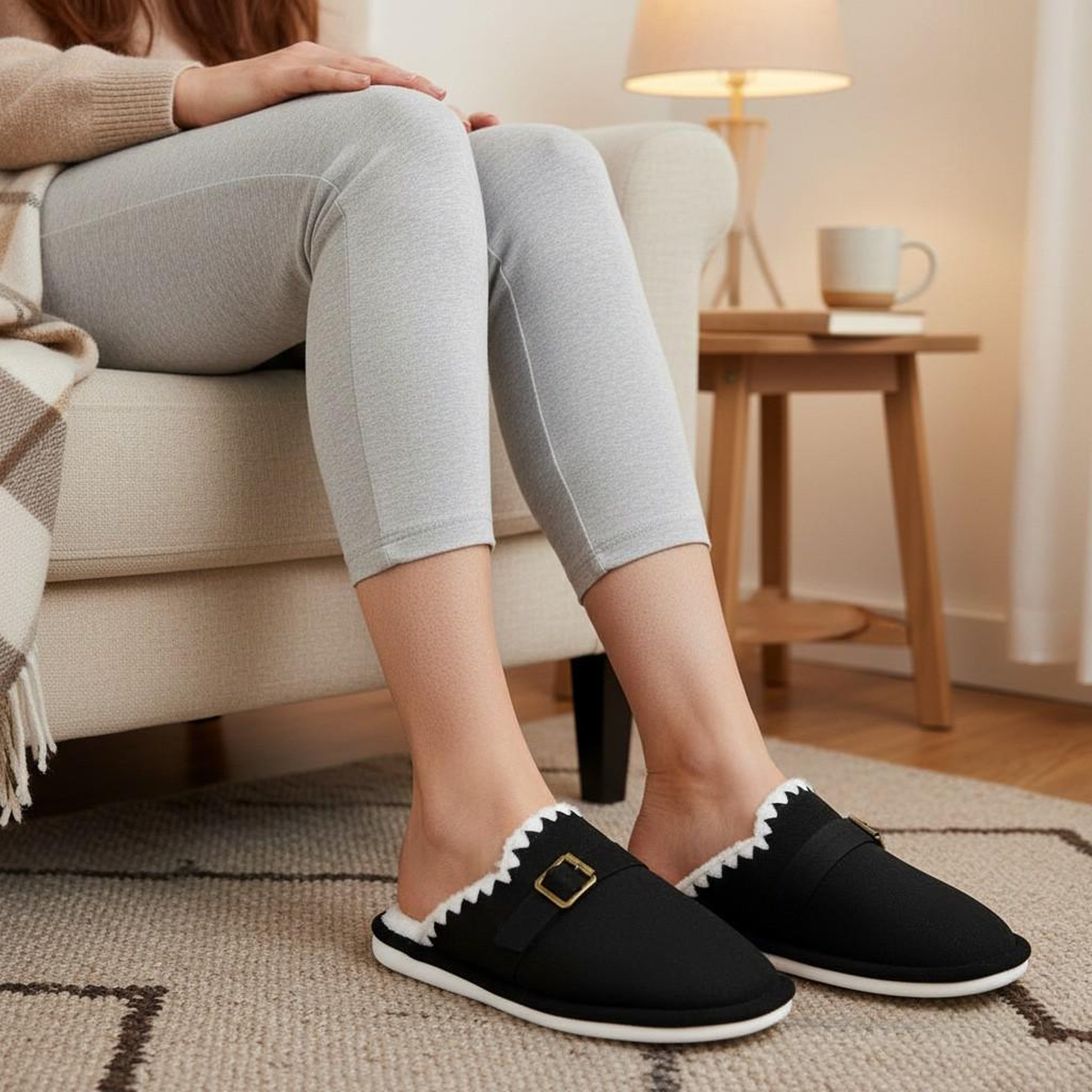Voir la diapositive 2 : OZABI OZABI Mules Femme, Aspect Daim, Broderie Scandinave, Doublure Fourrure