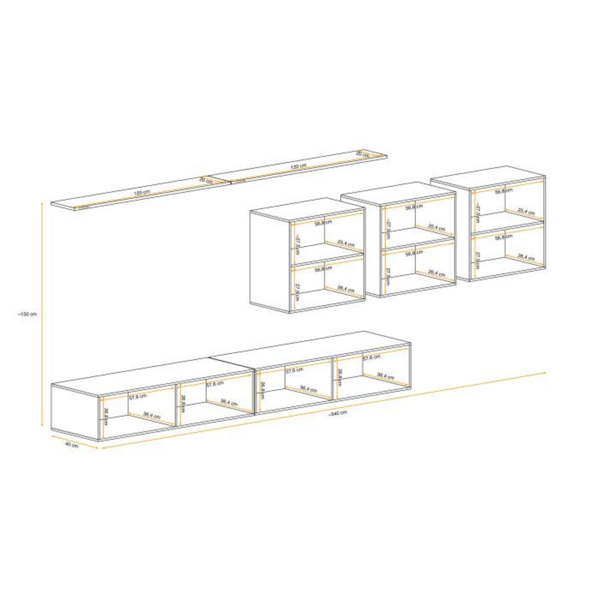 Paris Prix Meuble TV Mural Design  Switch VII  340cm Naturel