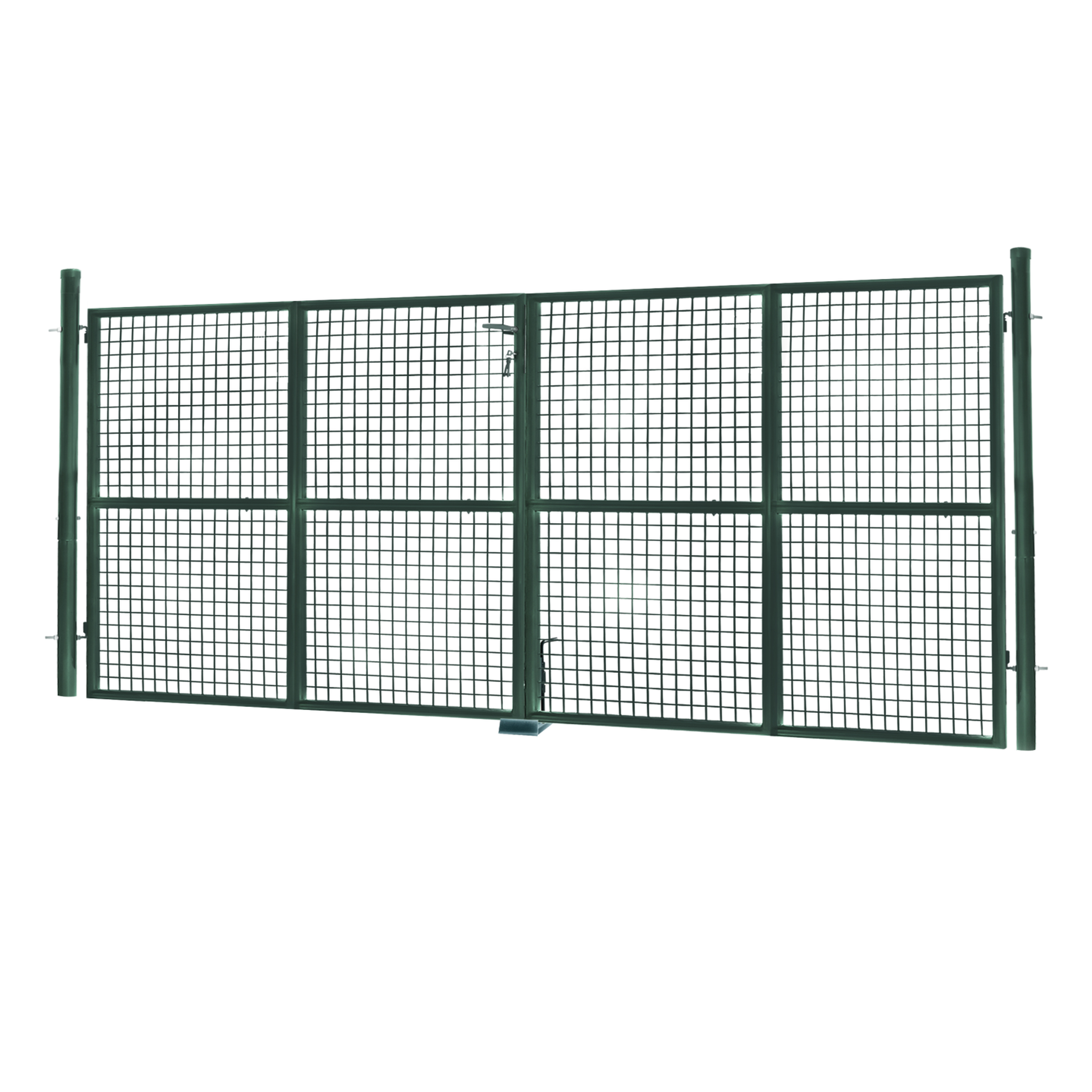 ID MARKET Portillon de jardin double porte 315 x 150 cm en acier vert avec serrure et poignée