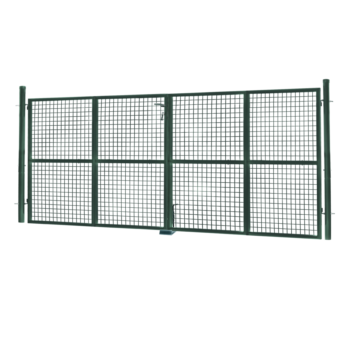 ID MARKET Portillon de jardin double porte 315 x 150 cm en acier vert avec serrure et poignée