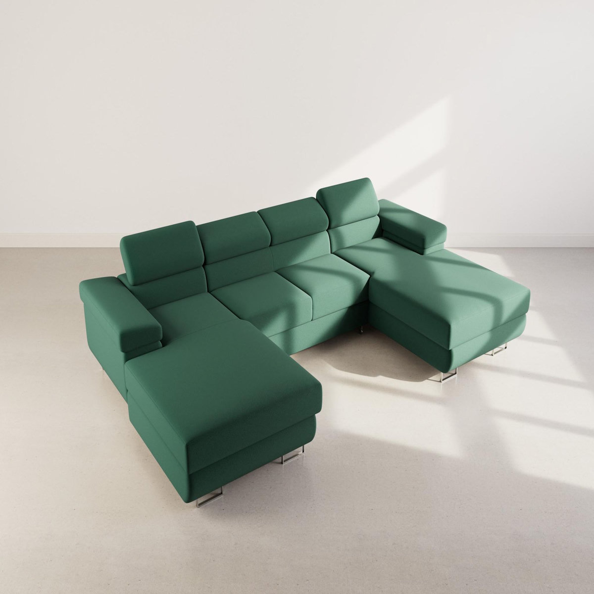 BEST MOBILIER Pablo - canapé panoramique en u - 7 places - convertible avec coffres et têtières réglables - en velours