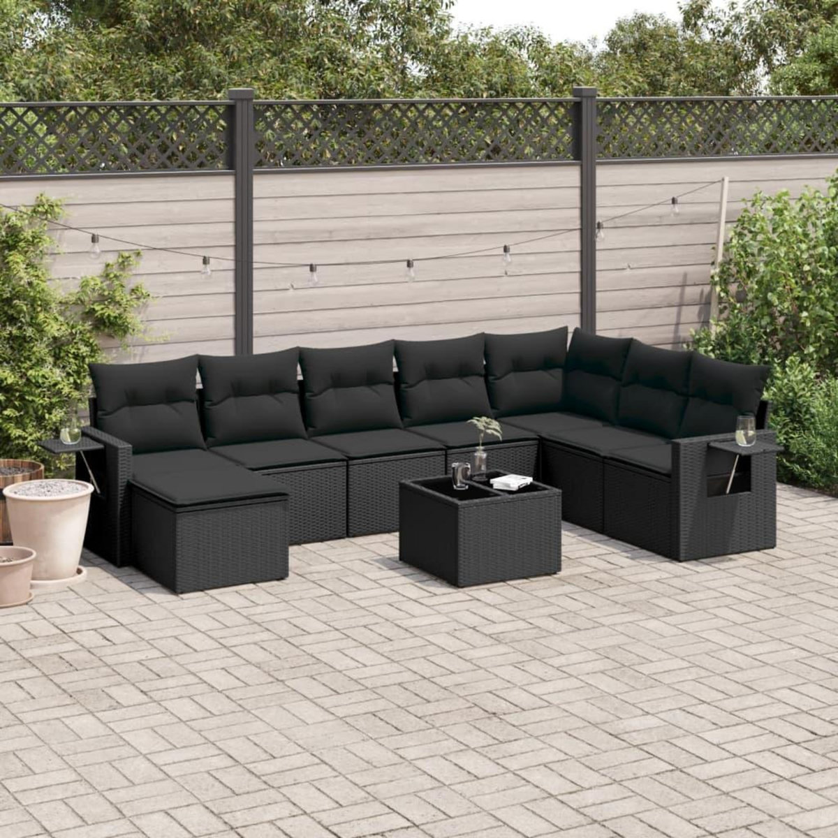 VIDAXL Salon de jardin 9 pcs avec coussins noir resine tressee