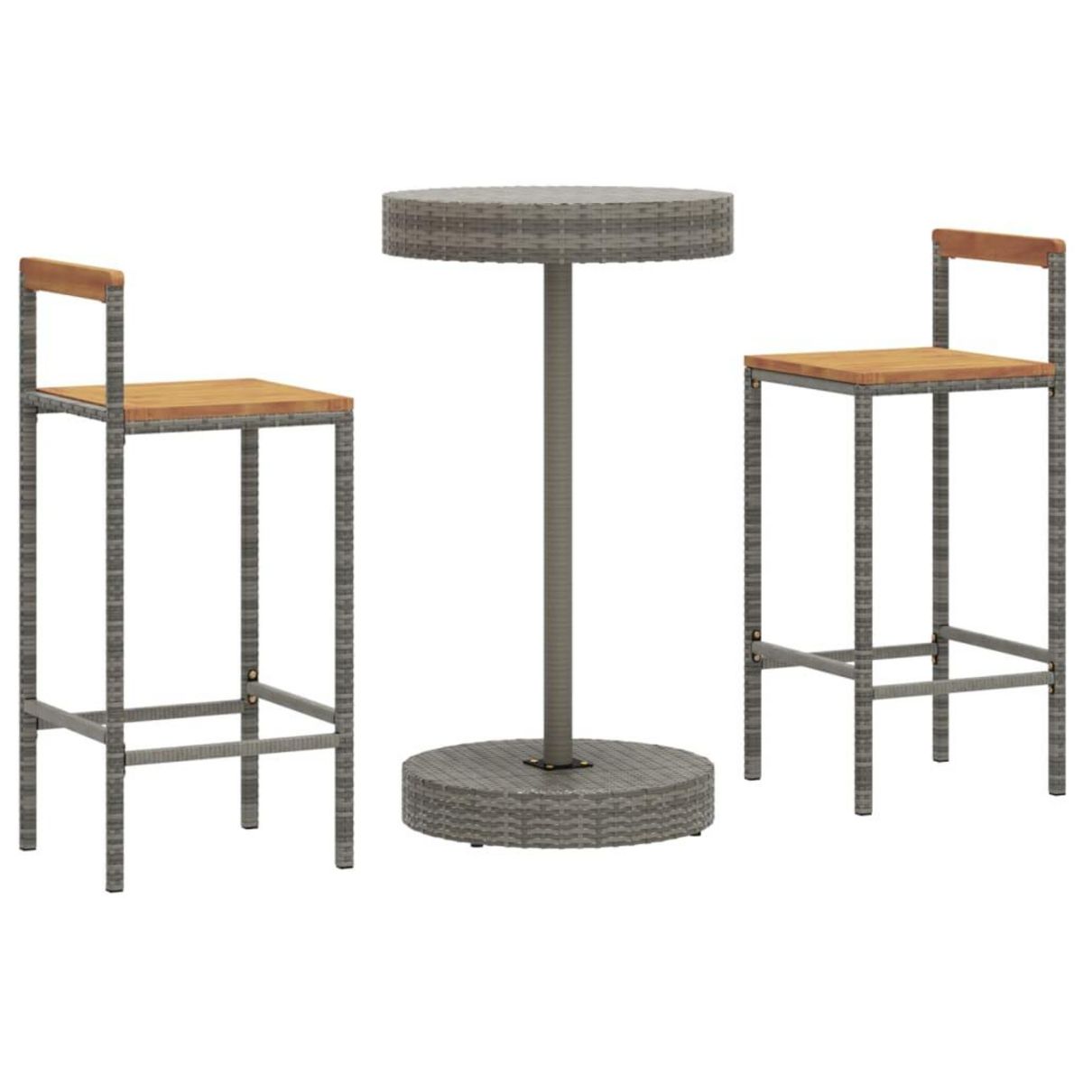VIDAXL Ensemble de bar jardin 3 pcs gris poly rotin/bois massif acacia