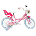 Disney Princesse Vélo enfant - Modèle 16'' Princesse de Disney pour enfant de 105/120 cm avec stabilisateurs - Panier avant - Porte poupée arrière - 2 freins