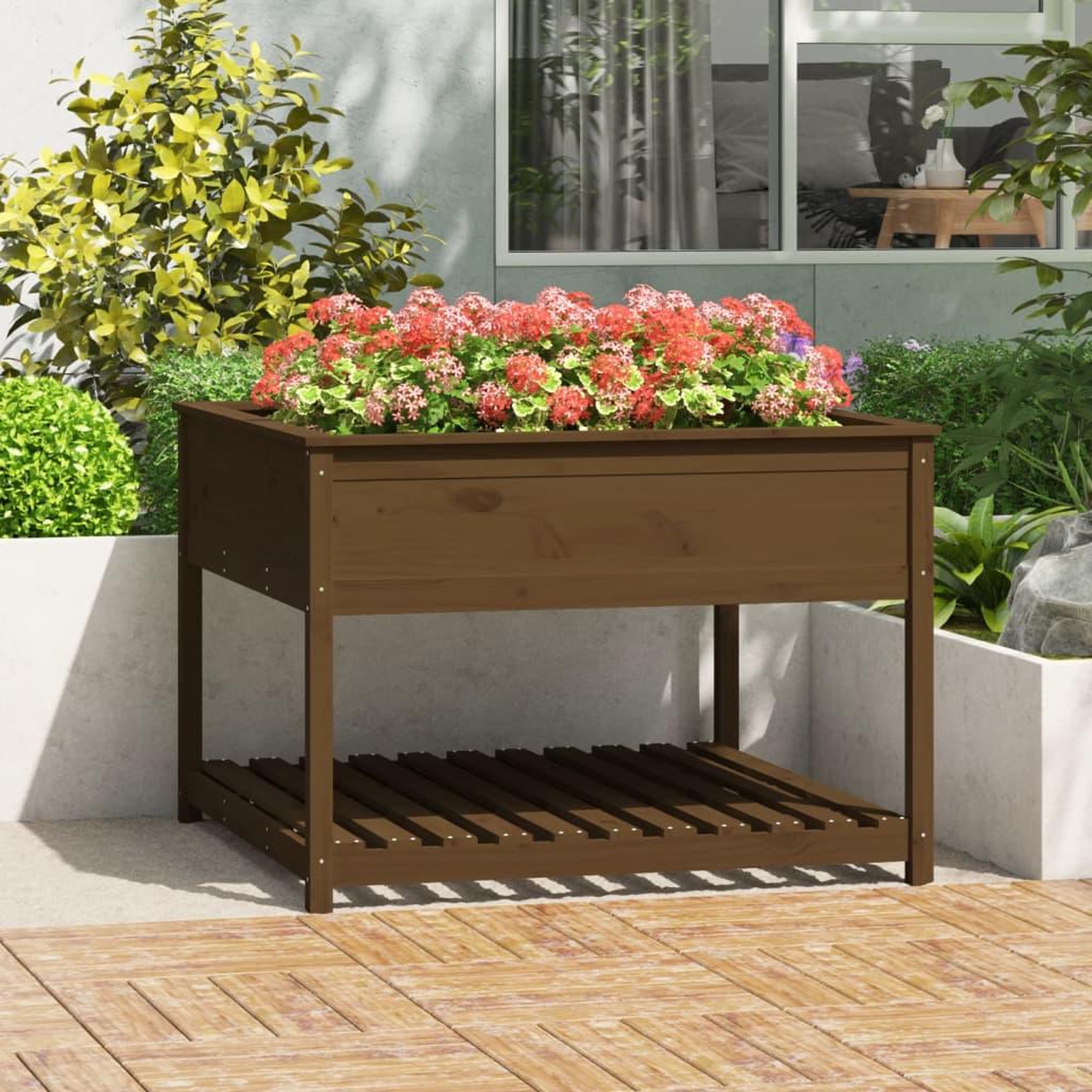 Voir la diapositive 1 : VIDAXL Jardiniere et etagere Marron miel 111,5x111,5x81 cm Bois de pin