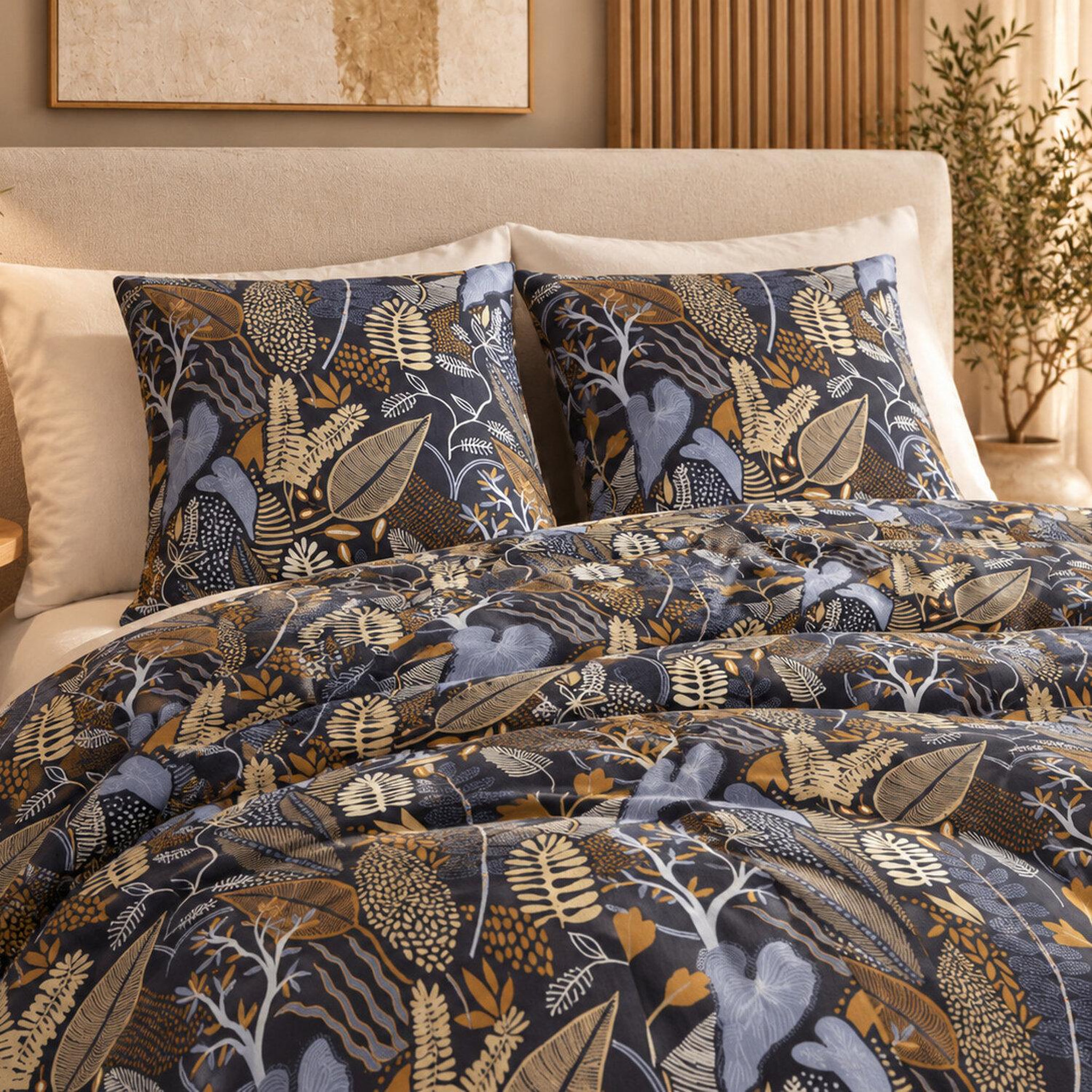 Voir la diapositive 3 : ATELIER DU COTON Parure housse de couette imprimée 100% coton 57fils EMALI