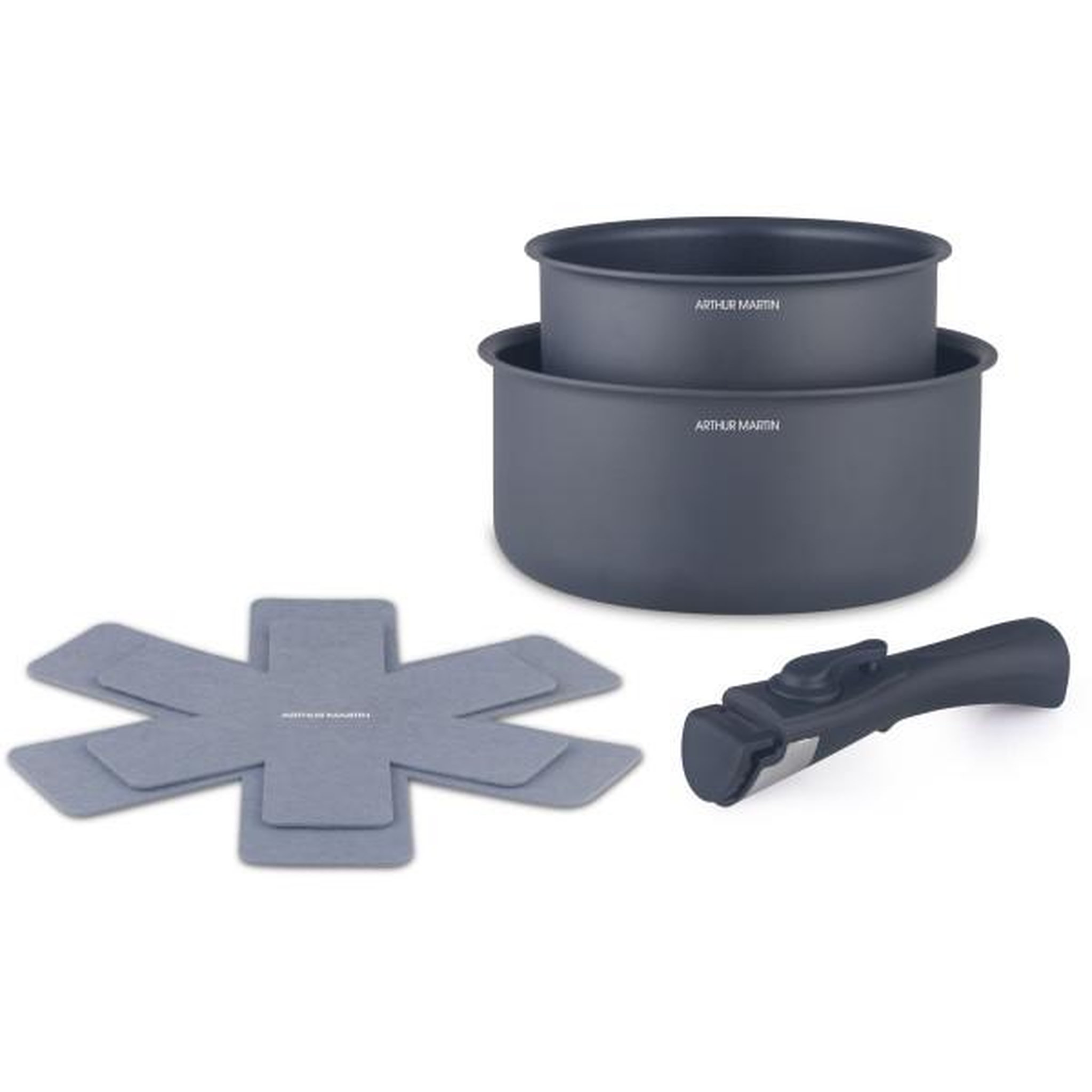 Arthur Martin Set de 2 casseroles - Tous feux dont induction - ARTHUR MARTIN - AM2984 - Anti-adhésif - Ø 16-20 cm + Poignée amovible - Gris