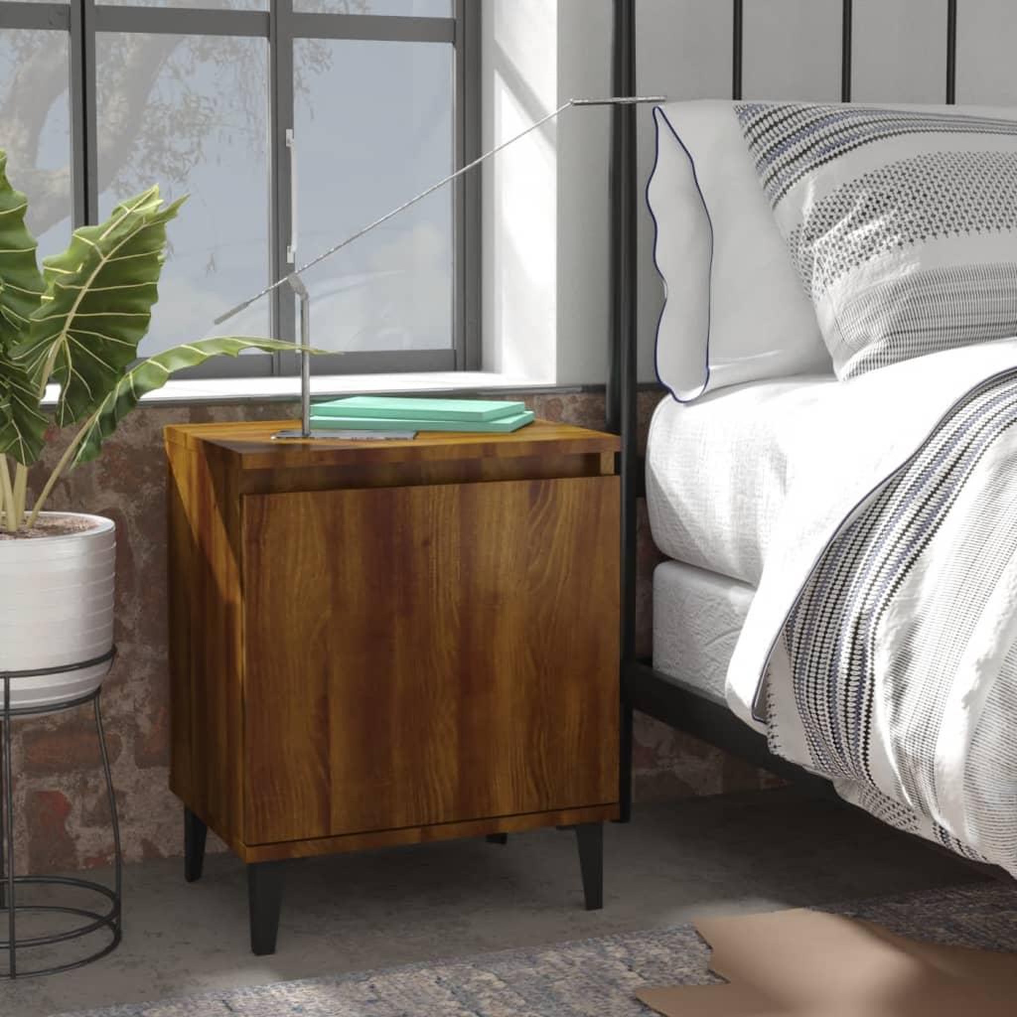 Voir la diapositive 1 : VIDAXL Tables de chevet avec pieds en metal chene marron 40x30x50 cm