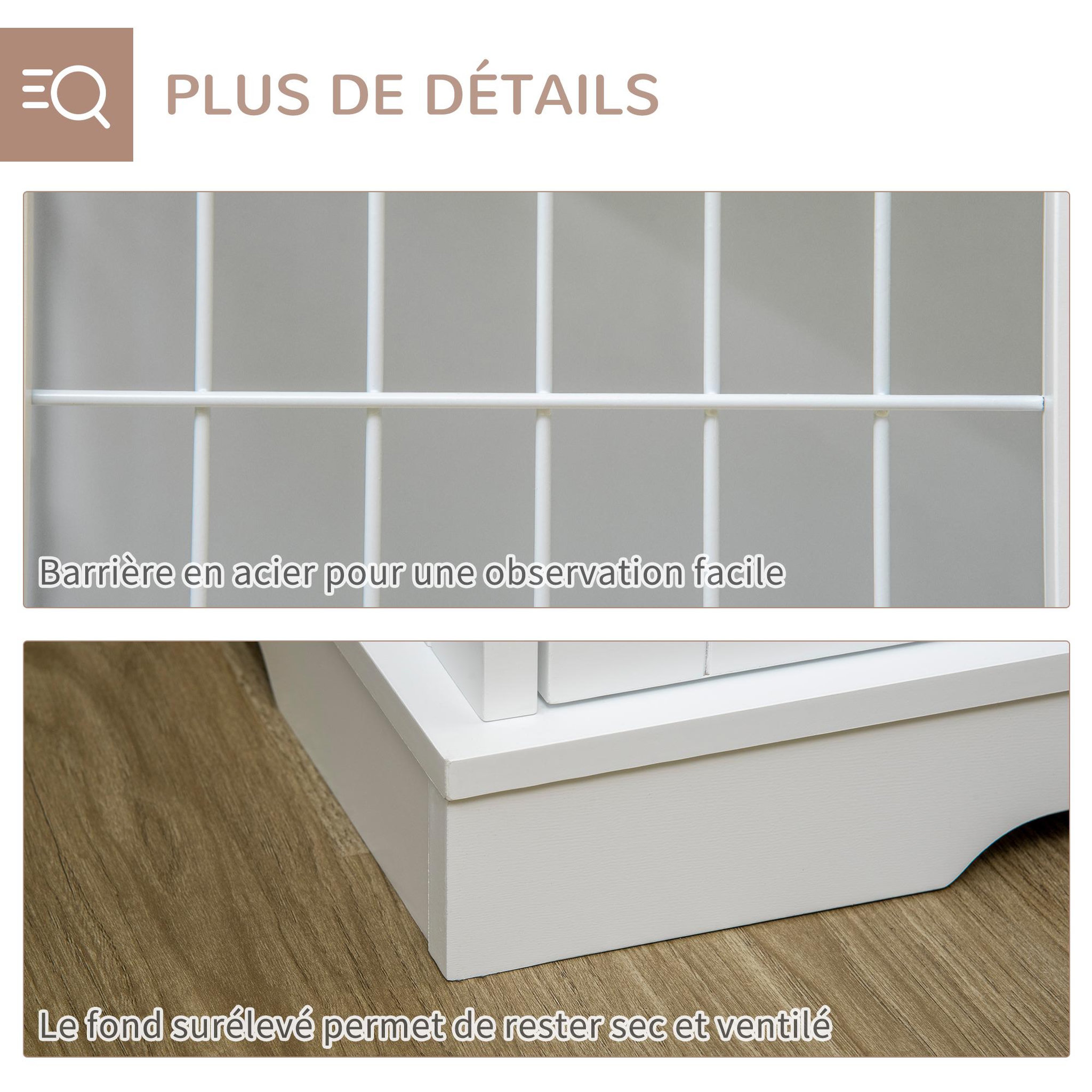 Voir la diapositive 6 : PAWHUT Cage pour chien animaux table d'appoint 2 en 1 - 2 portes verrouillables - dim. 76l x 54,5l x 56h cm - mdf acier blanc