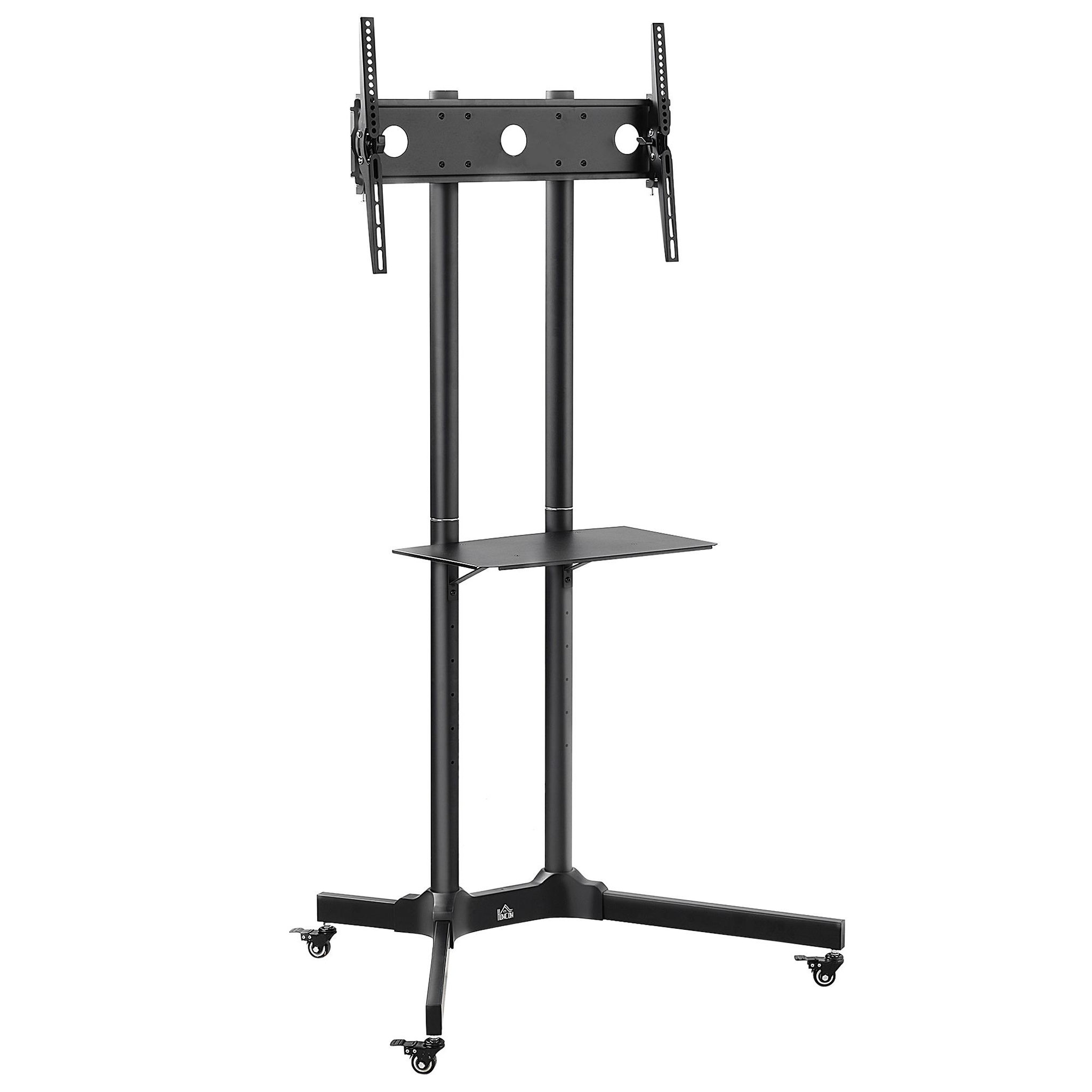 Voir la diapositive 1 : HOMCOM HOMCOM Support TV sur roulettes meuble TV roulant pour écran 32-65 pouces hauteur et angle réglable charge max. 50 Kg châssis acier noir