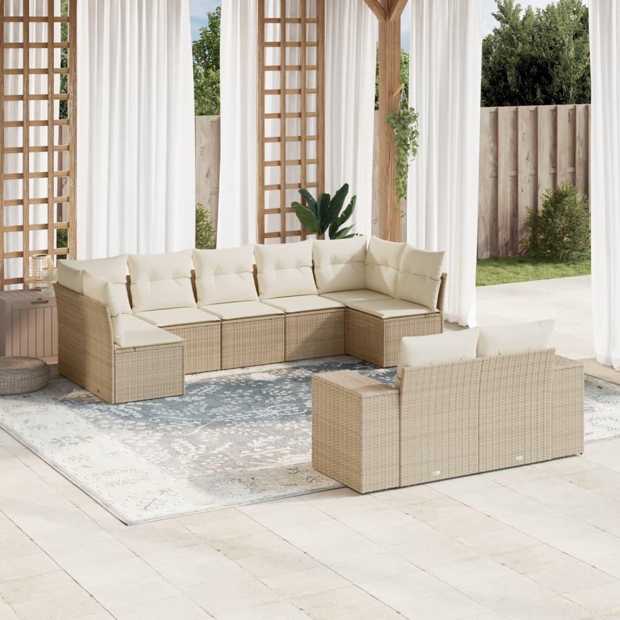 VIDAXL Salon de jardin avec coussins 9 pcs beige resine tressee