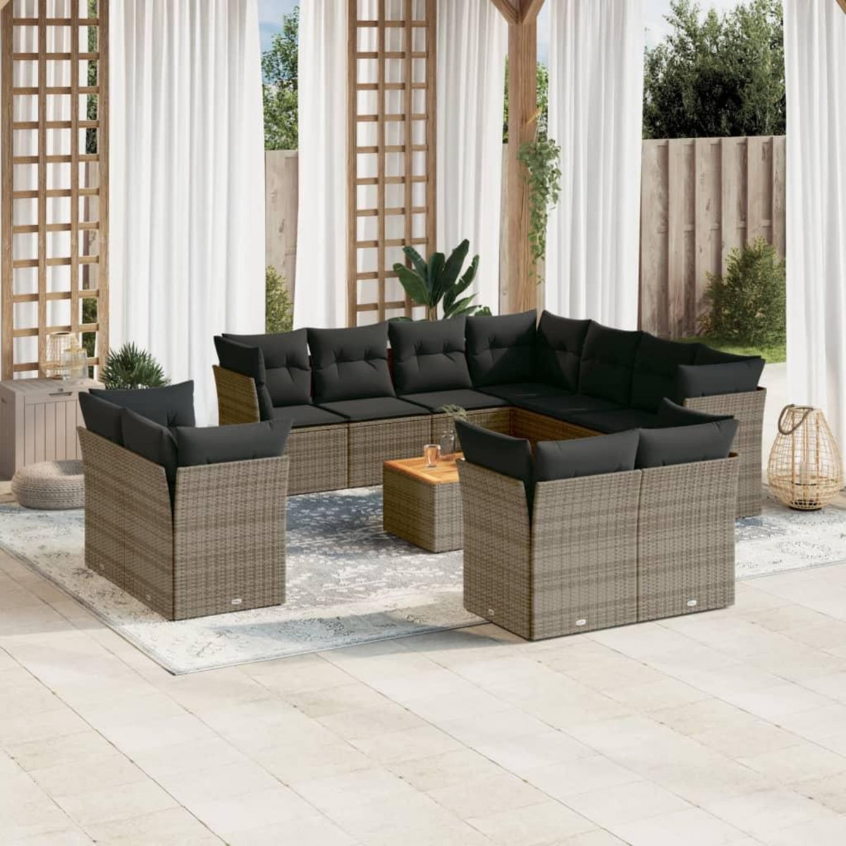 VIDAXL Salon de jardin avec coussins 12 pcs gris resine tressee