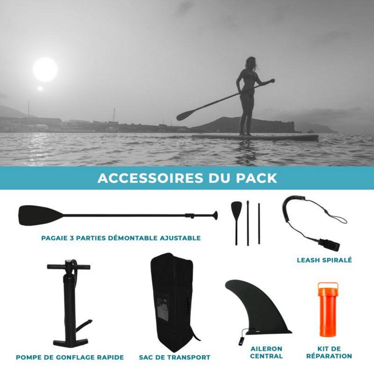 ADRENALIN Paddle Gonflable URA 10' 30'' 5'' (305x76x13cm) avec Pompe, Pagaie, Leash et Sac de Transport