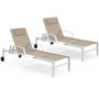Voir la diapositive 1 : ID MARKET Lot de 2 transats de jardin inclinables JAVA avec tablettes en acier blanc et toile beige