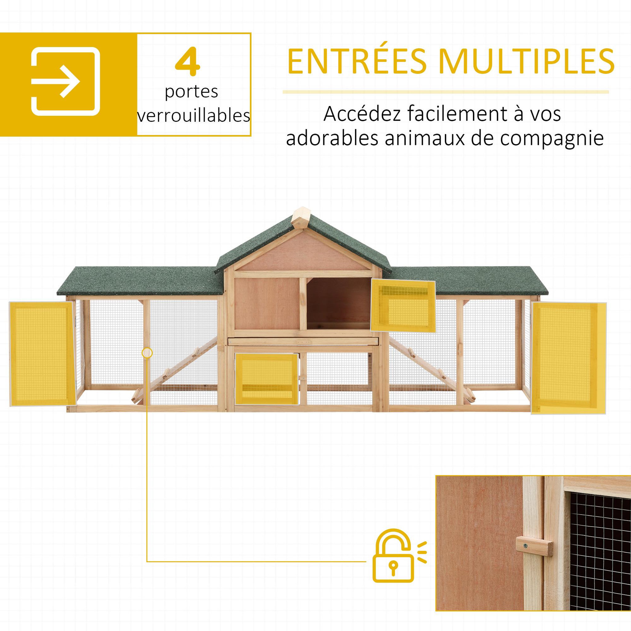 Voir la diapositive 4 : PAWHUT Clapier cage à lapins rongeurs xxl 2 étages toit bitumé intégral tiroir déjection 2,10l x 0,46l x 0,85h m bois massif pin pré-huilé