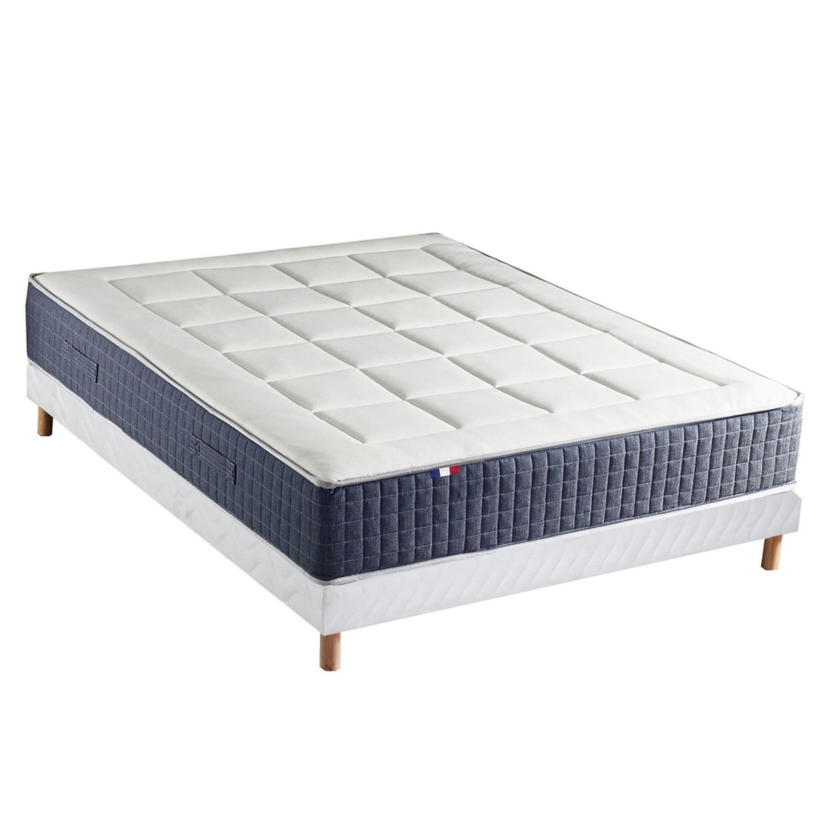 IDLITERIE Ensemble Matelas Ressort 7 zones + Mémoire de forme + Sommier KING STYLE Fabriqué en France