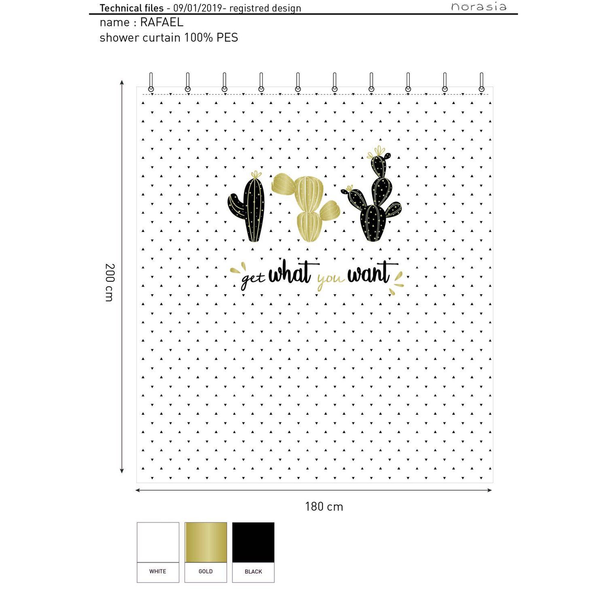 ALLIBERT Rideau de douche tropical cactusa - 180 x 200 cm - blanc