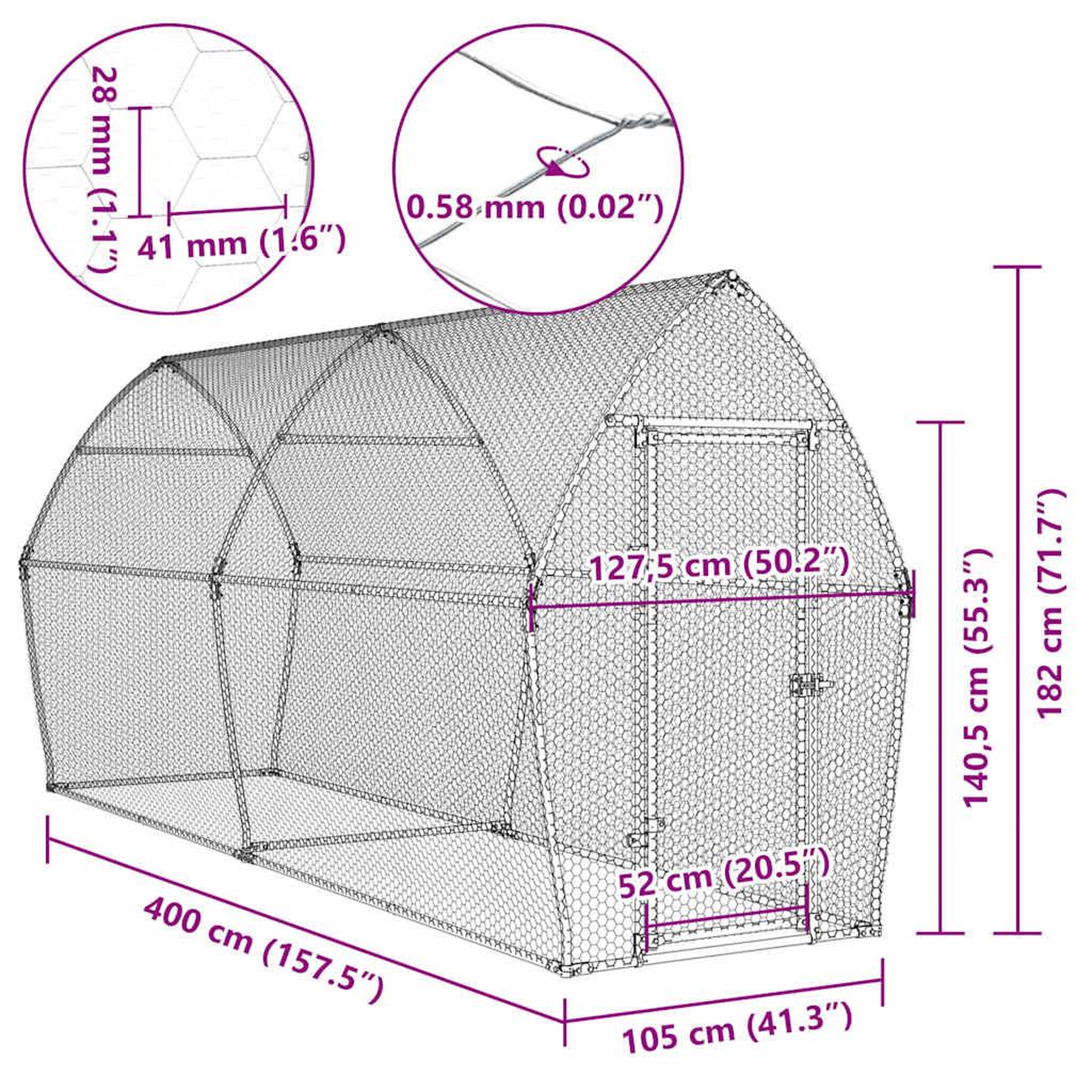 Voir la diapositive 6 : VIDAXL Cage pour poules argente 400x105x182 cm acier galvanise