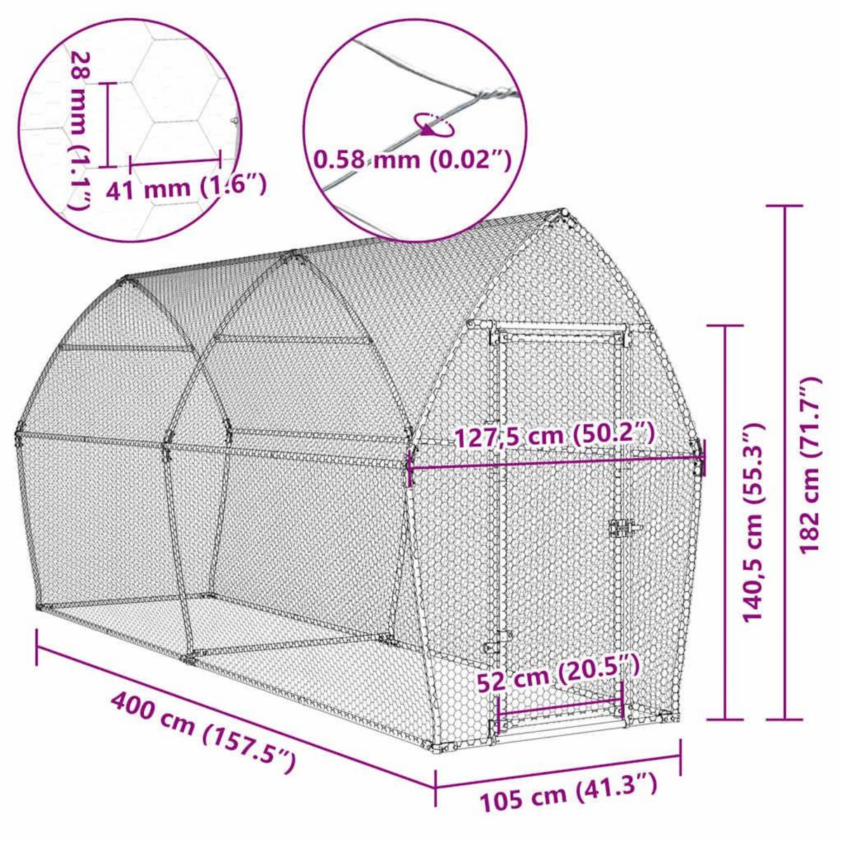 VIDAXL Cage pour poules argente 400x105x182 cm acier galvanise