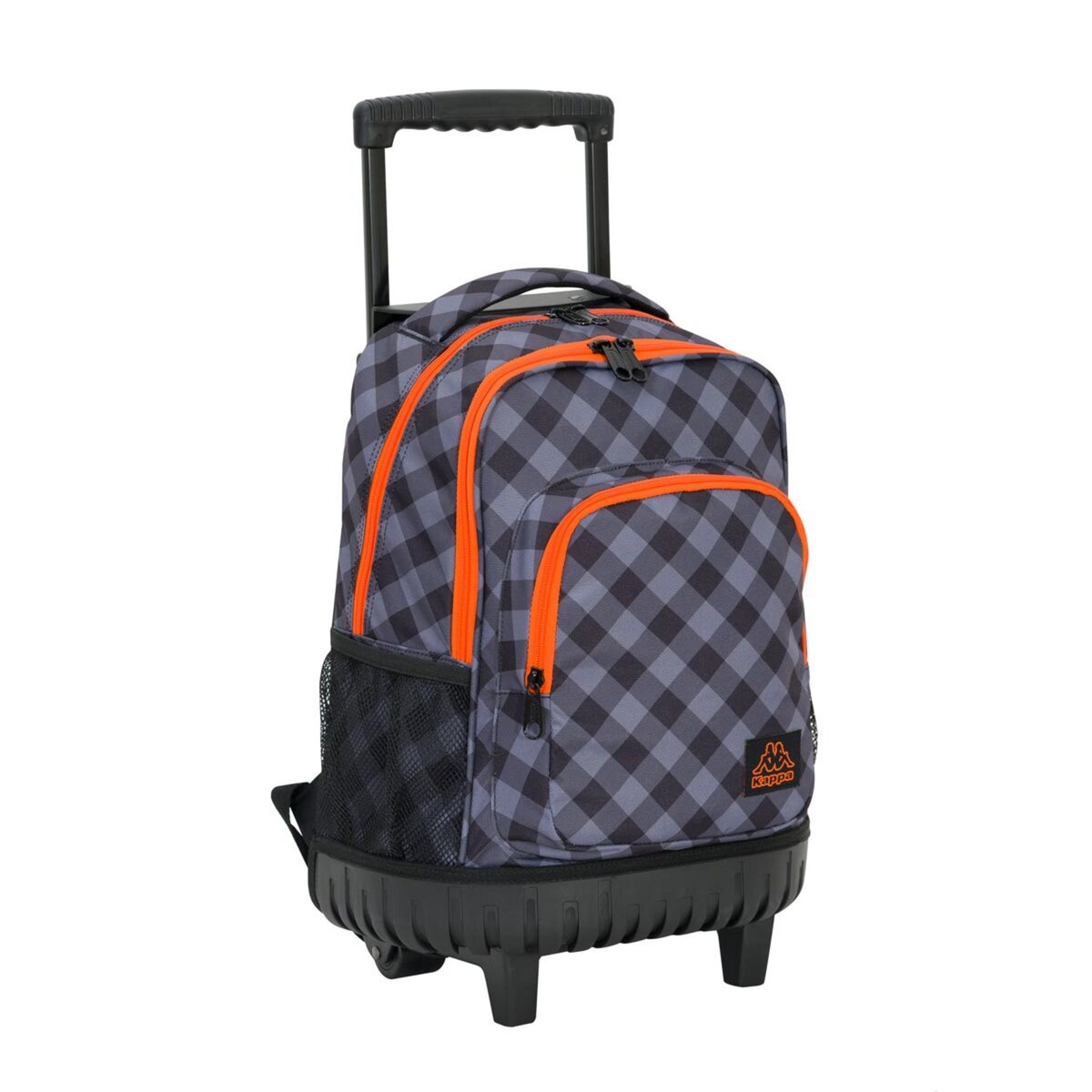 KAPPA Sac ?� dos ?� roulettes 2 compartiments + poche avant gar?�on noir et orange imprim?� plaid 