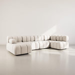 LISA DESIGN Ruby - canapé panoramique modulable d'angle droit 7 places en velours texturé. Coloris disponibles : Noir, Orange, Gris, Bleu, Beige