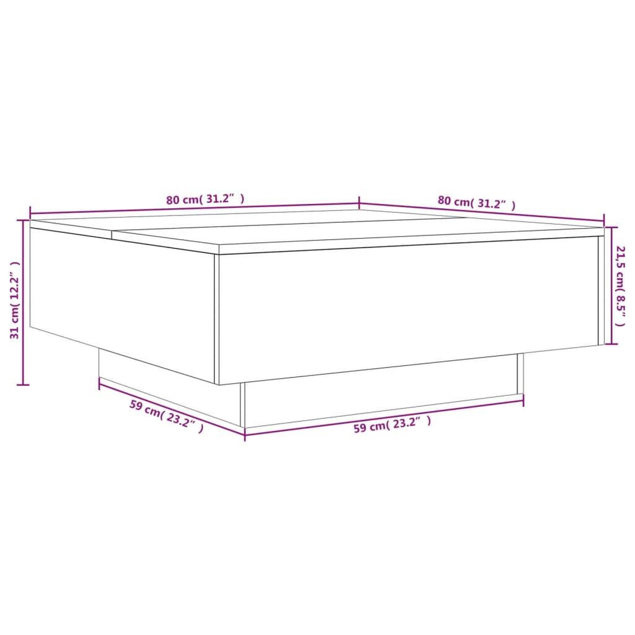 Voir la diapositive 6 : VIDAXL Table basse avec lumieres LED sonoma gris 80x80x31 cm