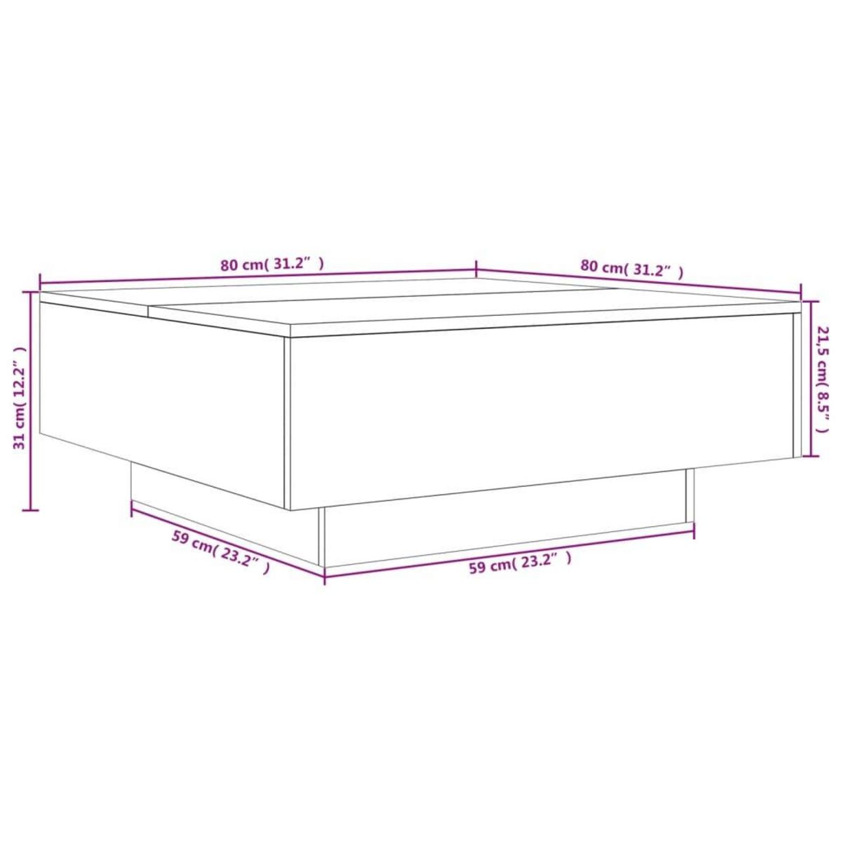VIDAXL Table basse avec lumieres LED sonoma gris 80x80x31 cm