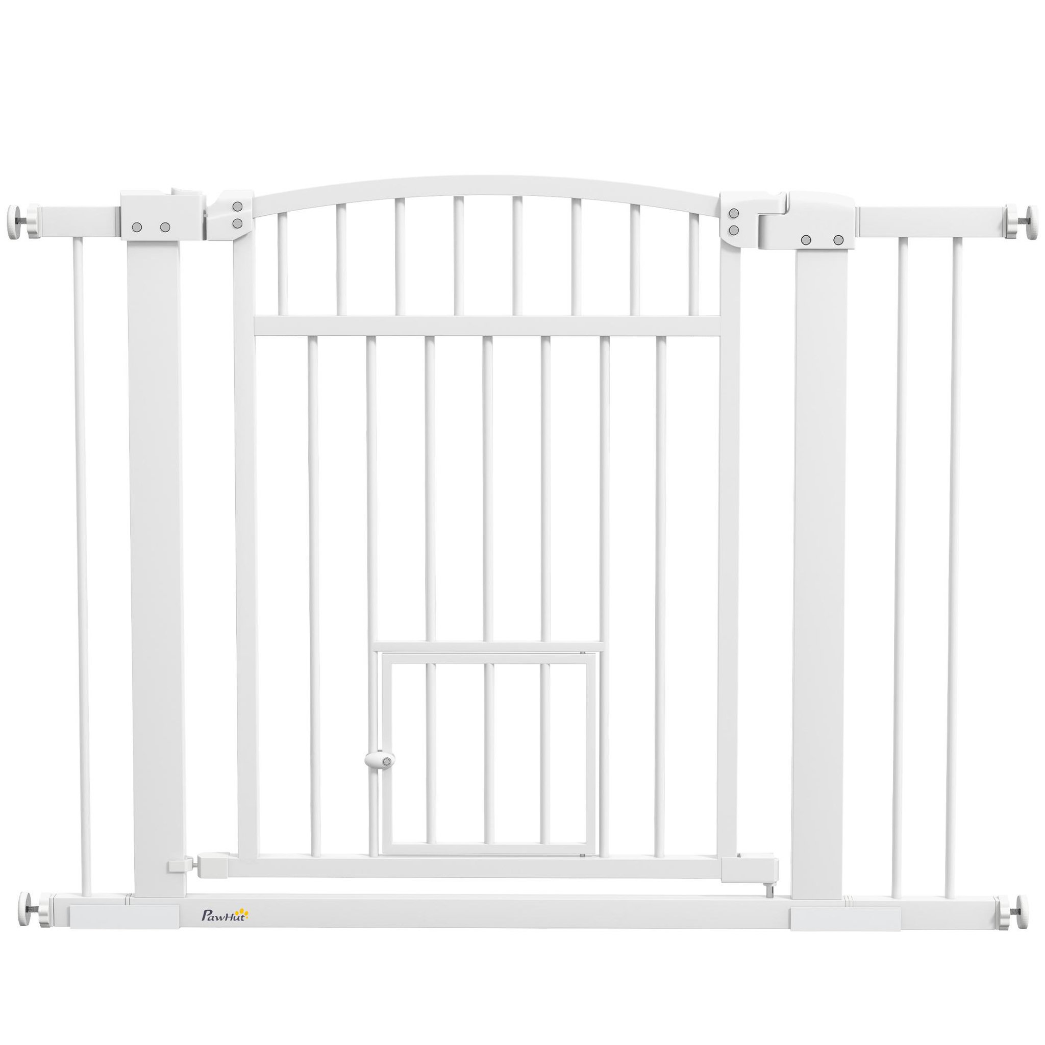PAWHUT Barrière de sécurité pour chien - barrière à pression ajustable - 2 portes verrouillables - acier blanc