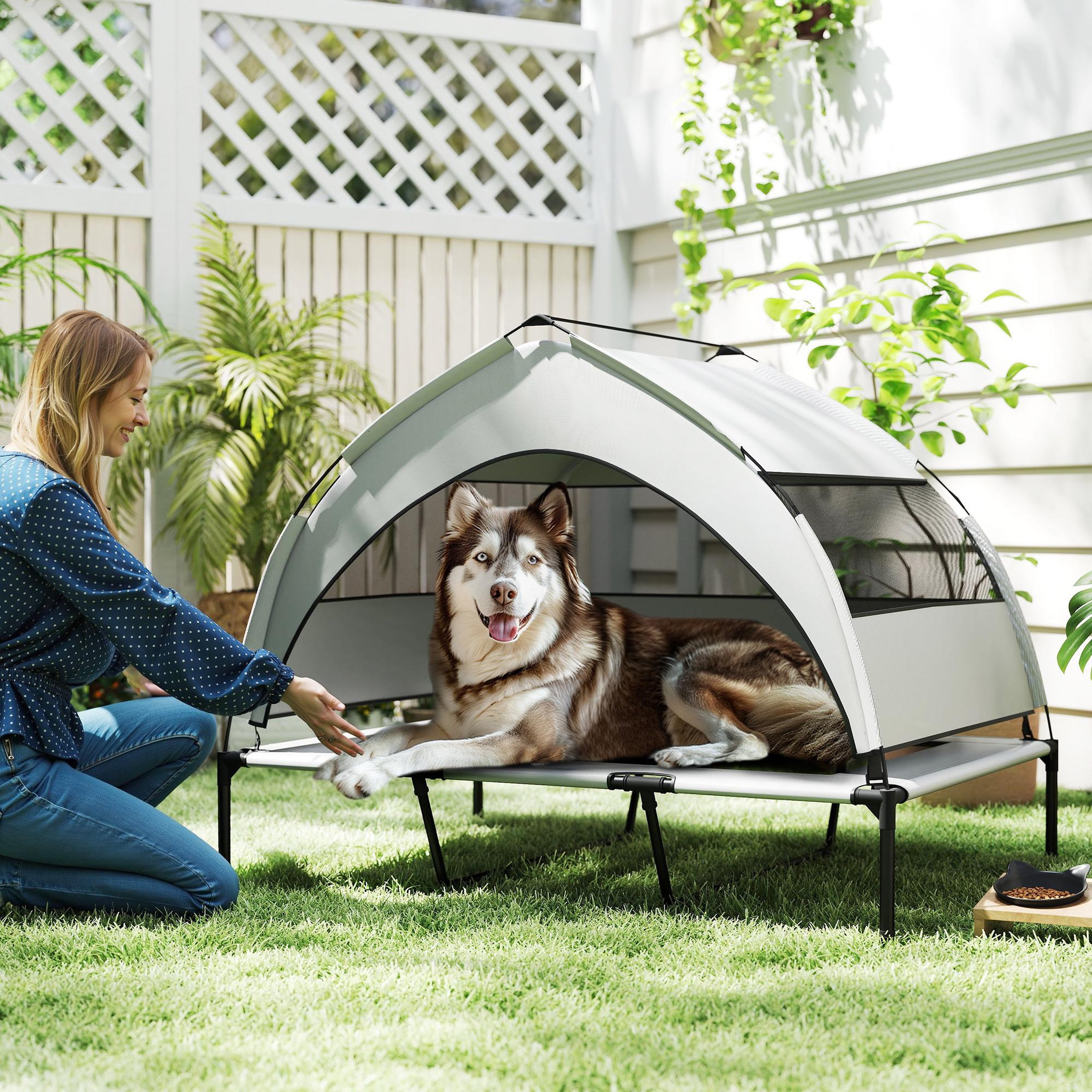 Voir la diapositive 4 : PAWHUT Lit pour chien sur pieds grande taille XXL avec auvent gris