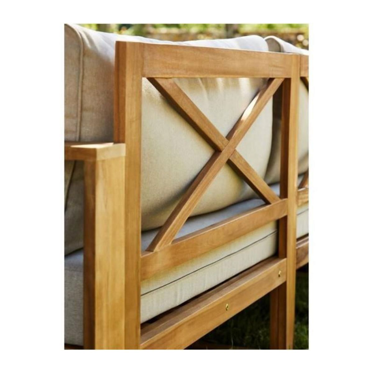 BOCARNEA Salon de jardin en bois dAcacia FSC avec coussins + housse de protection - 7 personnes - Levata - Gris