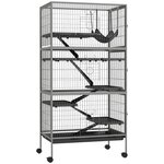PAWHUT Cage rongeurs 4 plateformes 3 rampes 4 portes dim. 80L x 52l x 159H cm acier gris moucheté noir