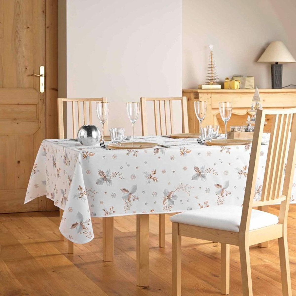 Douceur d'Intérieur Nappe rectangulaire 150x300cm antitache imprimé houx