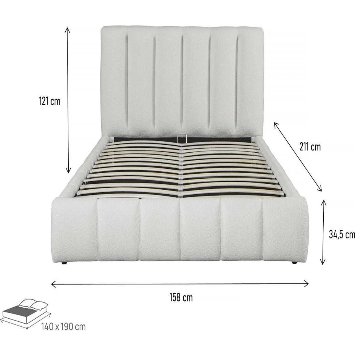 Habitat et Jardin Lit bouclette avec coffre  Annie  - 140 x 190 cm - Blanc