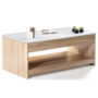 Voir la diapositive 4 : ID MARKET Table basse plateau relevable rectangulaire SOA bois imitation hêtre plateau blanc
